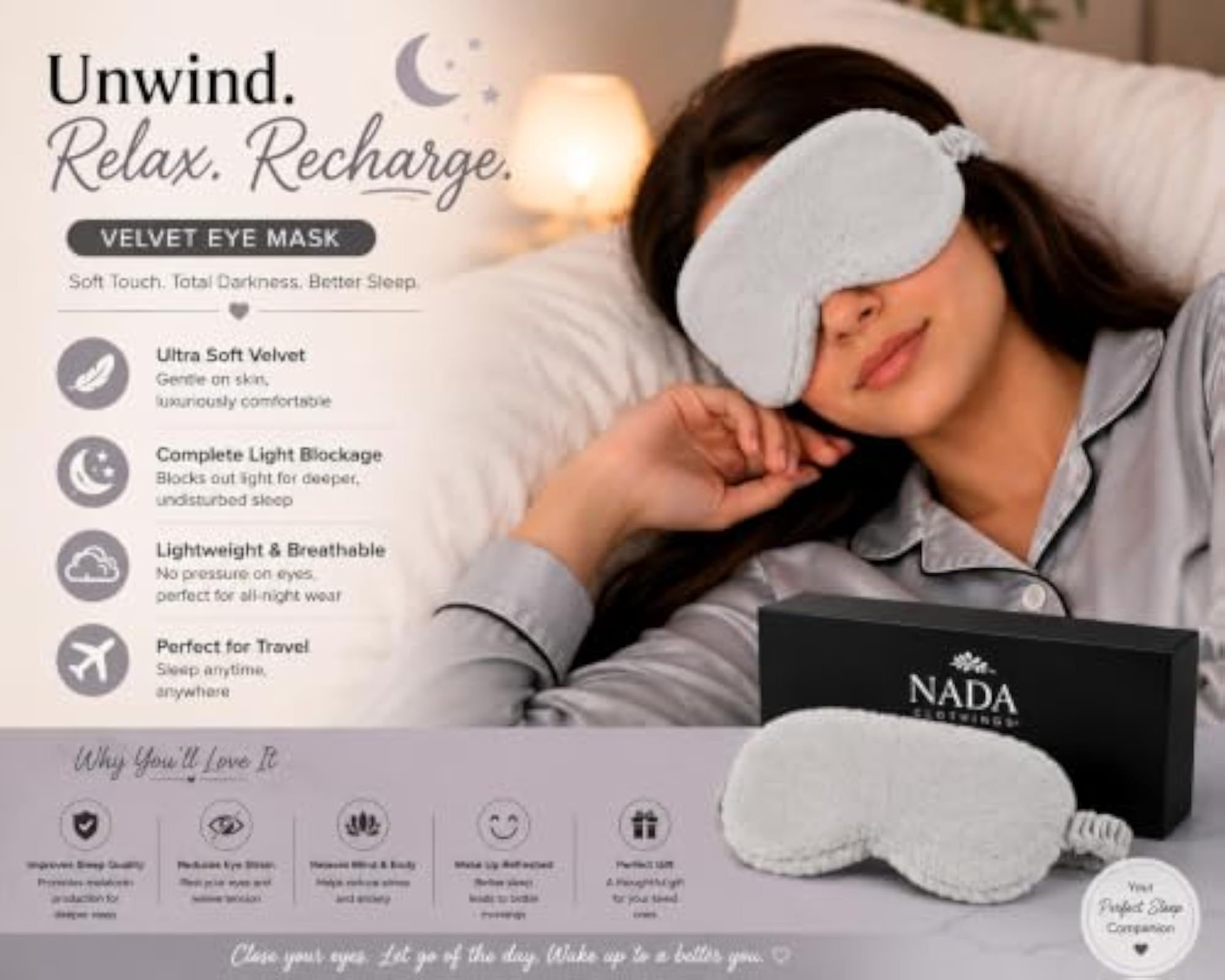 Soft Velvet Rabbit Fur Eye Cover, Light Blocking Blindfold for Sleep